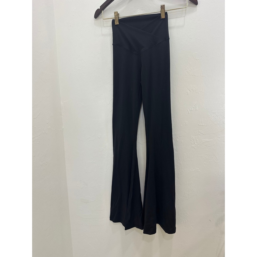 Felina Women Black Crossover Waist Flare Leggings Yoga Pants C3690RTL Size M